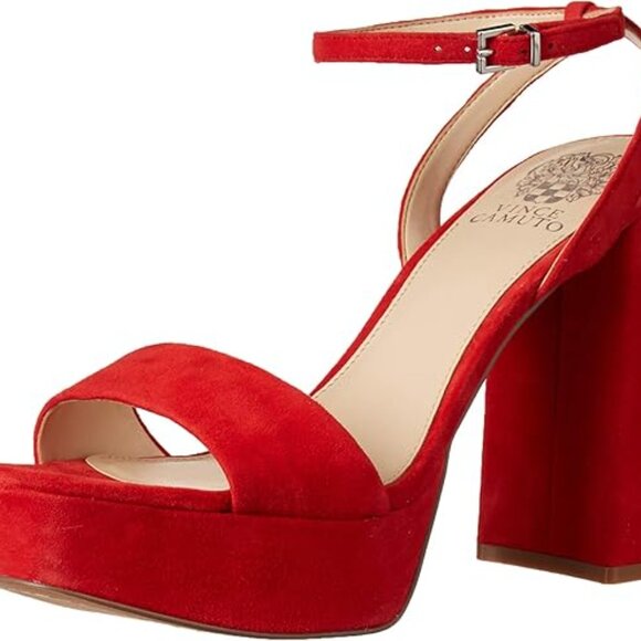Vince Camuto Shoes - Vince Camuto Chastin Razz Red Suede Block Platform Heel Sandals | Size 10 |